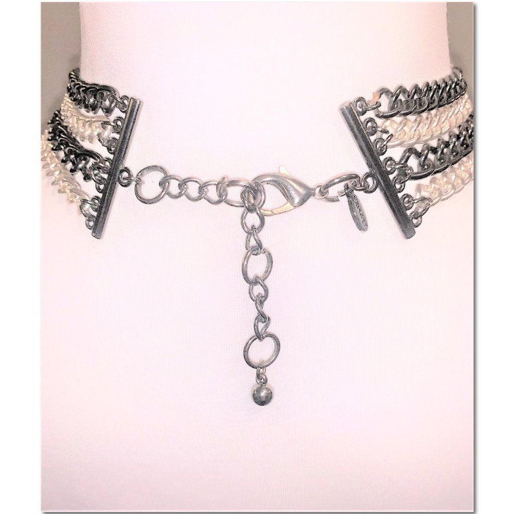 Express Silver Gunmetal Beaded Bib Statement Necklace EUC - Picture 3 of 4
